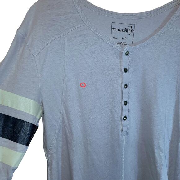 We The Free People Game Time Henley Top Long Sleeve Large Lavender Arm Stripes - Picture 7 of 14